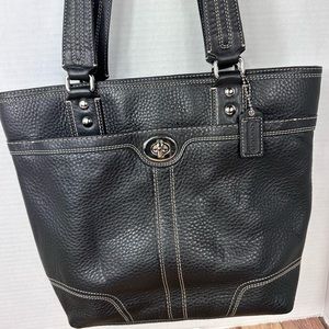 Coach Hampton black pebble leather turn lock shoulder bag tote